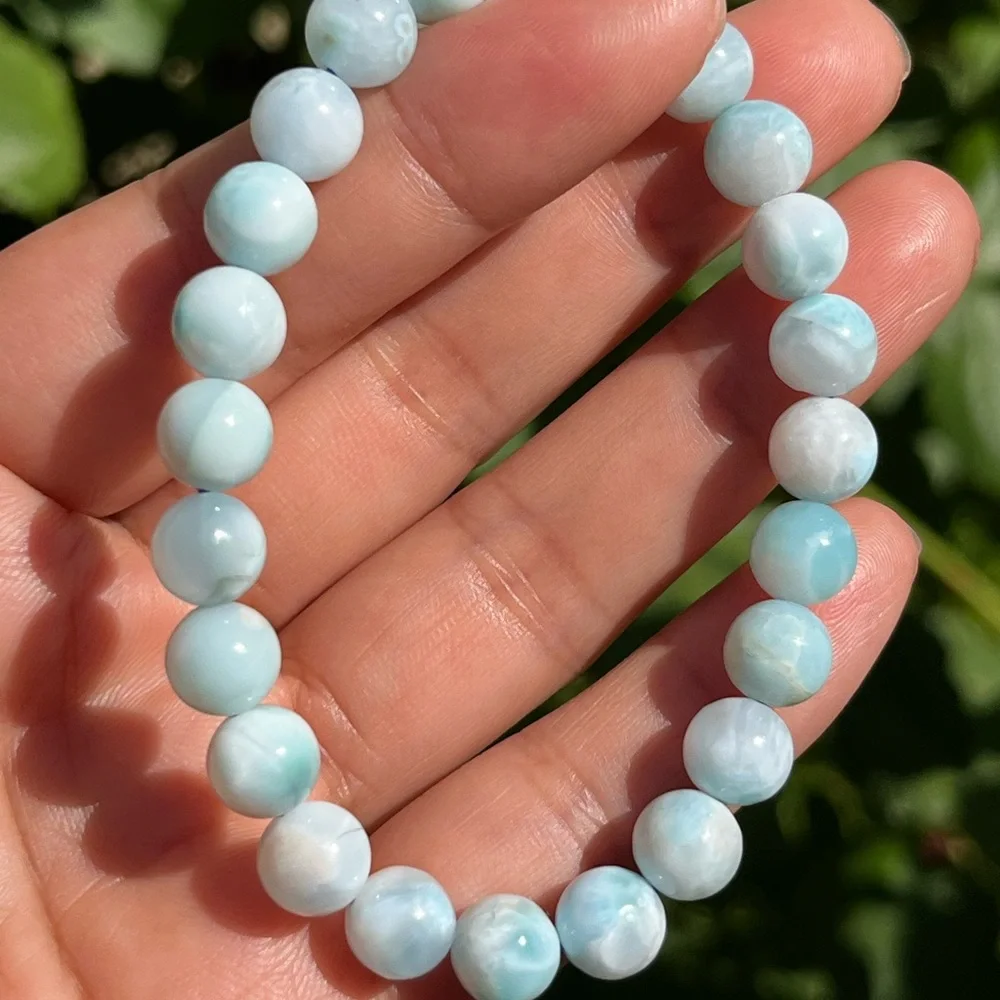 8mm stretchable natural Larimar bracelet - Picture 4 of 8